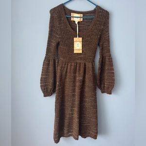 Chelsea & Violet Dress Wool Alpaca Mohair Blend Long Blouson Sleeves Brown